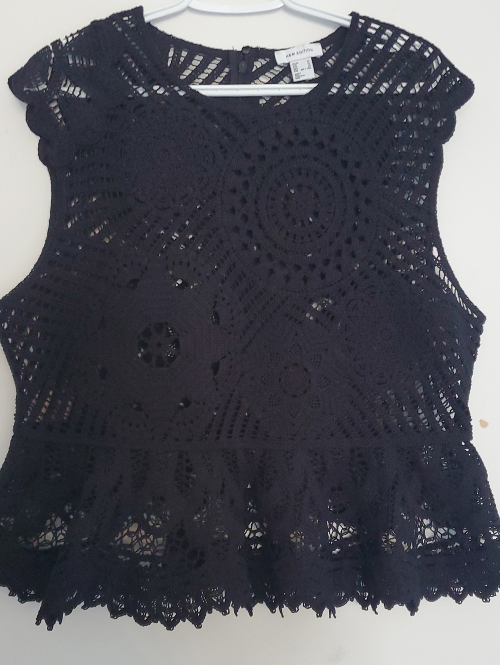 Crochet Peplum Sleeveless Top - Black